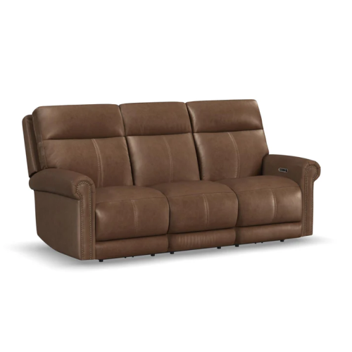 Flexsteel Alexander Power Reclining Leather Sofa or Set - With Power Tilt Headrest | Power Lumbar Stocked Leather