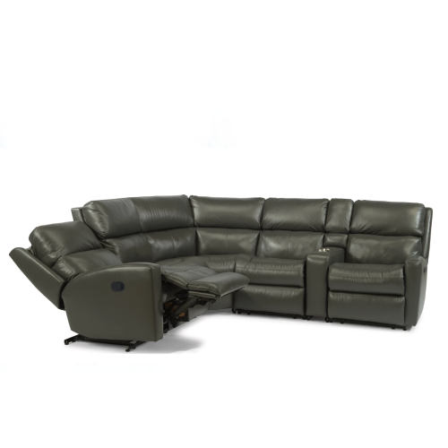 Flexsteel Catalina Power Reclining Leather Sectional With Option Power Tilt Headrest