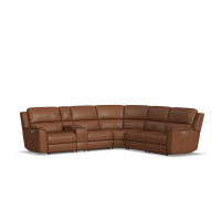 Flexsteel Henry Power Reclining Leather Match Sectional With Power Tilt Headrest | Power Lumbar