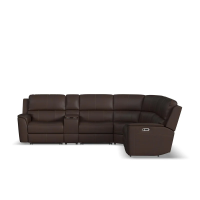 Flexsteel Henry Power Reclining Leather Match Sectional With Power Tilt Headrest | Power Lumbar