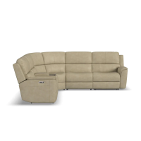 Flexsteel Henry Power Reclining Leather Match Sectional With Power Tilt Headrest | Power Lumbar