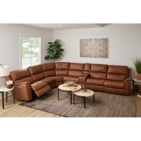 Flexsteel Henry Power Reclining Leather Match Sectional With Power Tilt Headrest | Power Lumbar