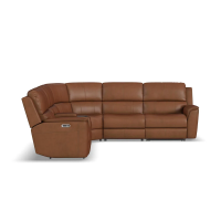 Flexsteel Henry Power Reclining Leather Match Sectional With Power Tilt Headrest | Power Lumbar