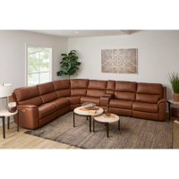 Flexsteel Henry Power Reclining Leather Match Sectional With Power Tilt Headrest | Power Lumbar