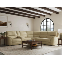 Flexsteel Henry Power Reclining Leather Match Sectional With Power Tilt Headrest | Power Lumbar
