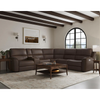 Flexsteel Henry Power Reclining Leather Match Sectional With Power Tilt Headrest | Power Lumbar