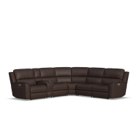 Flexsteel Henry Power Reclining Leather Match Sectional With Power Tilt Headrest | Power Lumbar