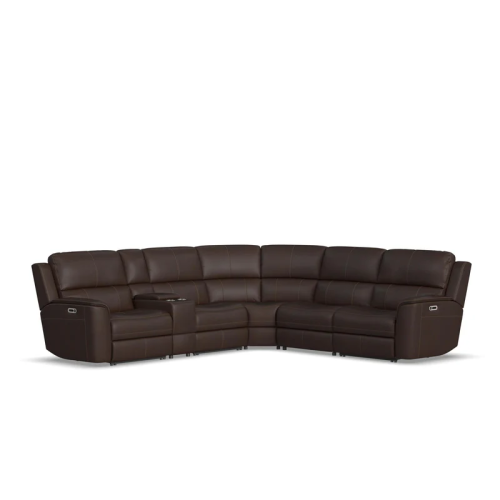 Flexsteel Henry Power Reclining Leather Match Sectional With Power Tilt Headrest | Power Lumbar